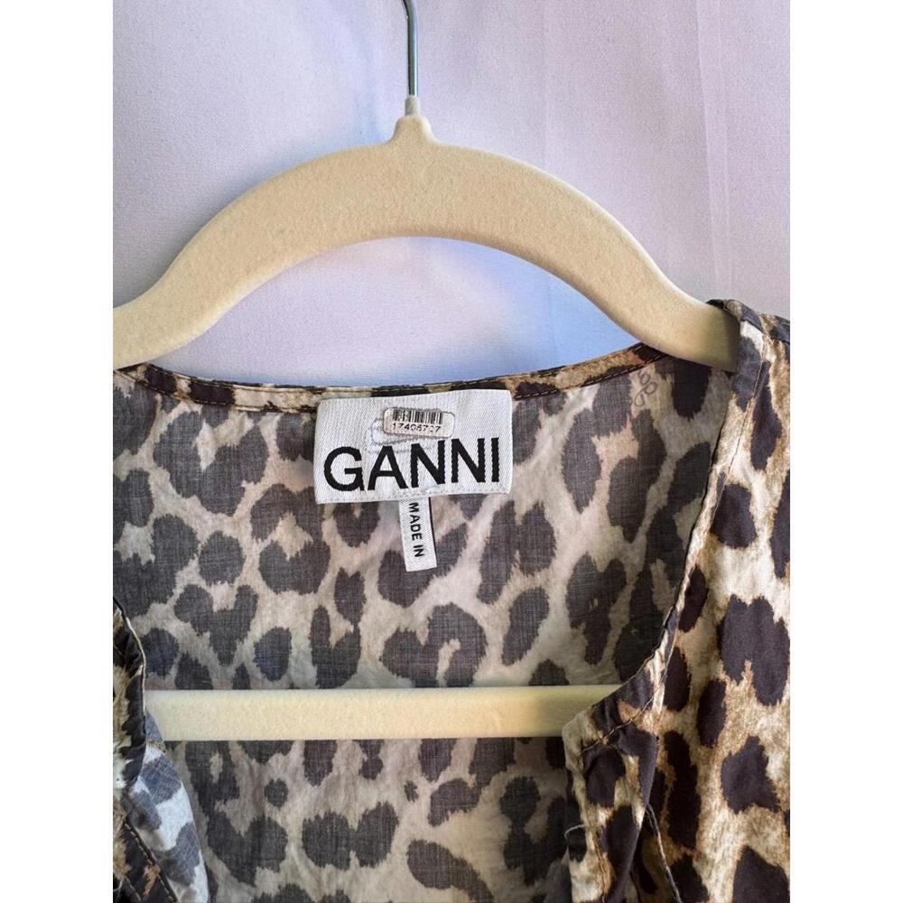 GANNI Multicolored Printed Cotton Tie String Mini Dress Size 1 discoloration - Picture 6 of 9